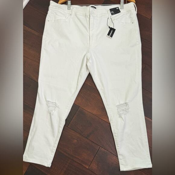 Express White Distressed Cropped Jeans Size 18S - Picture 8 of 9